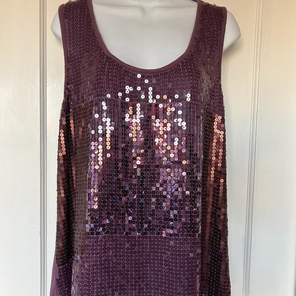 Pleione Women's Purple Tank Top with Sequin Front Panel, Size L